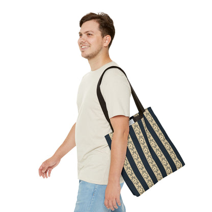 Lace Floral Yellow Black Stripe Tote Bag