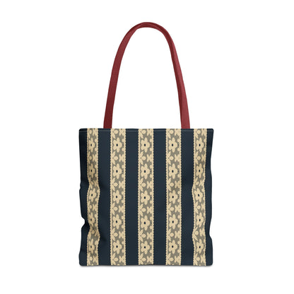 Lace Floral Yellow Black Stripe Tote Bag