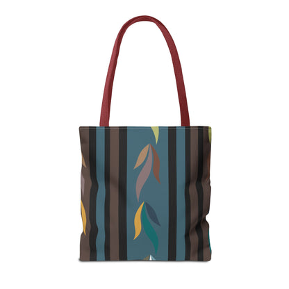 Autumn Stripe Leaf Tote Bag — Retro Boho AOP Canvas Tote