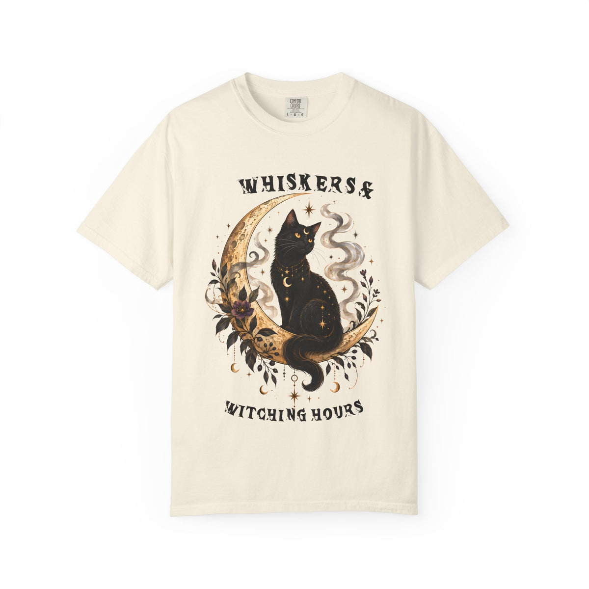 Mystical Black Cat Crescent Moon T-Shirt | Celestial Witchy Cat Tee