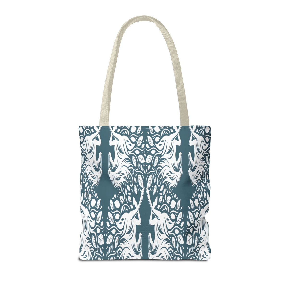 Abstract Teal Symmetry Tote Bag — All-Over-Print Artistic Pattern