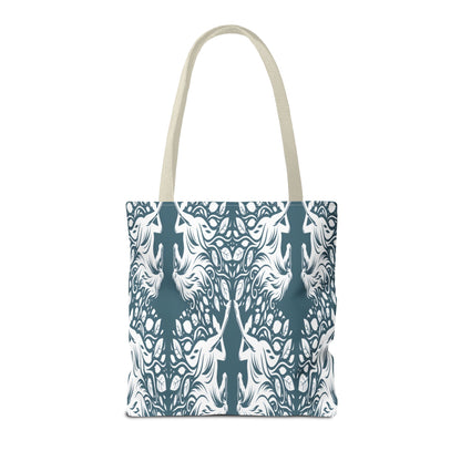 Abstract Teal Symmetry Tote Bag — All-Over-Print Artistic Pattern