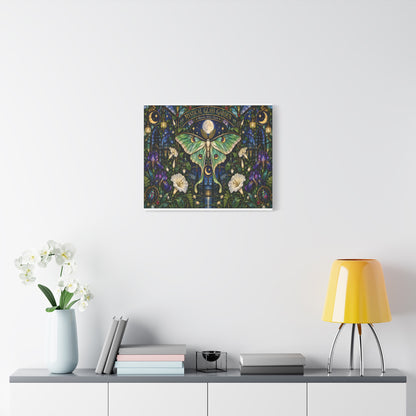 Mystical Glass Garden Luna Moth Canvas Print — 'Bloom After Dark' Stretched Art