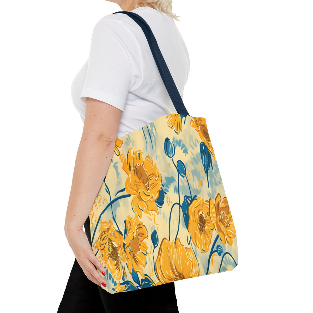 Golden Poppy Meadow Tote Bag – Yellow & Teal Painterly Floral Patter