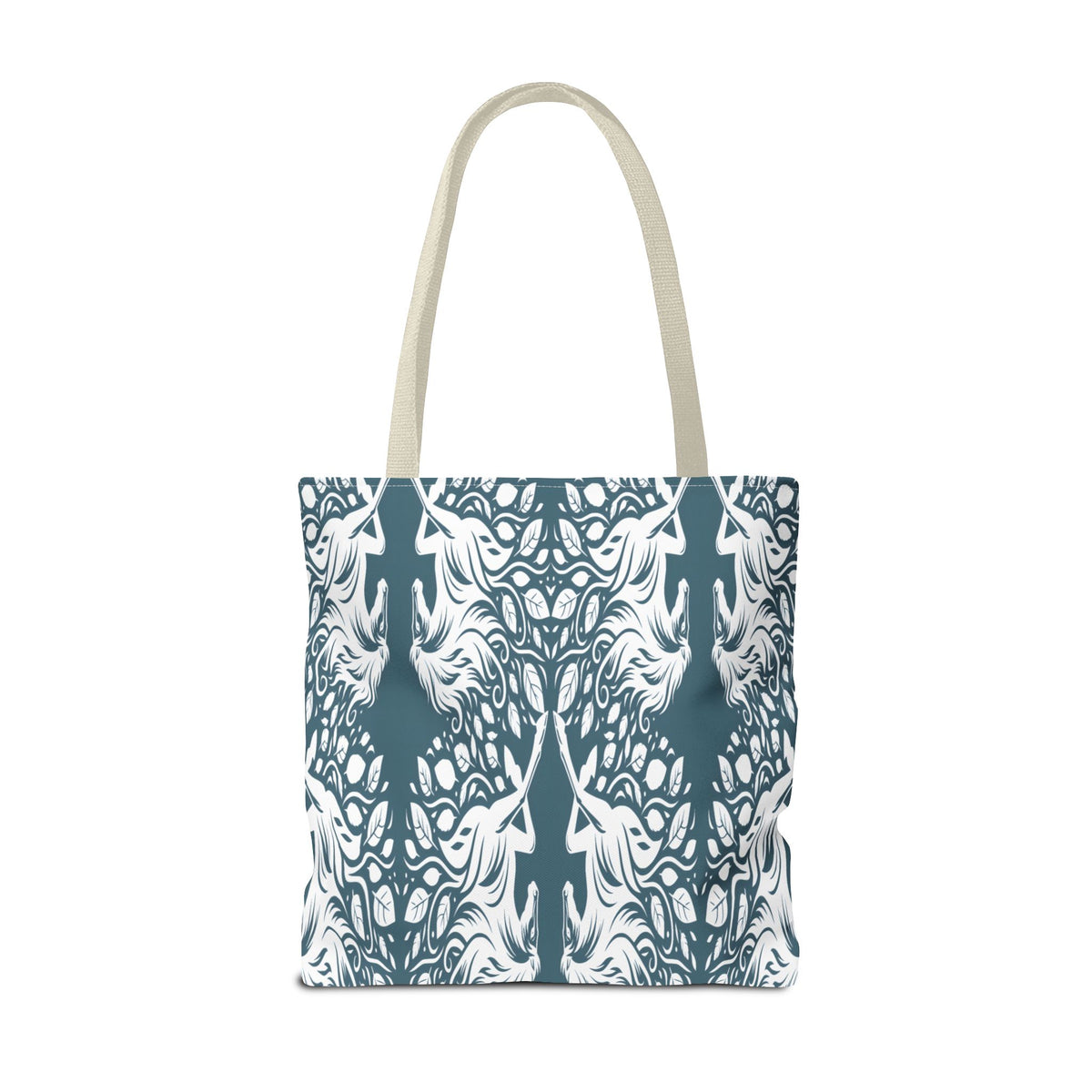 Abstract Teal Symmetry Tote Bag — All-Over-Print Artistic Pattern