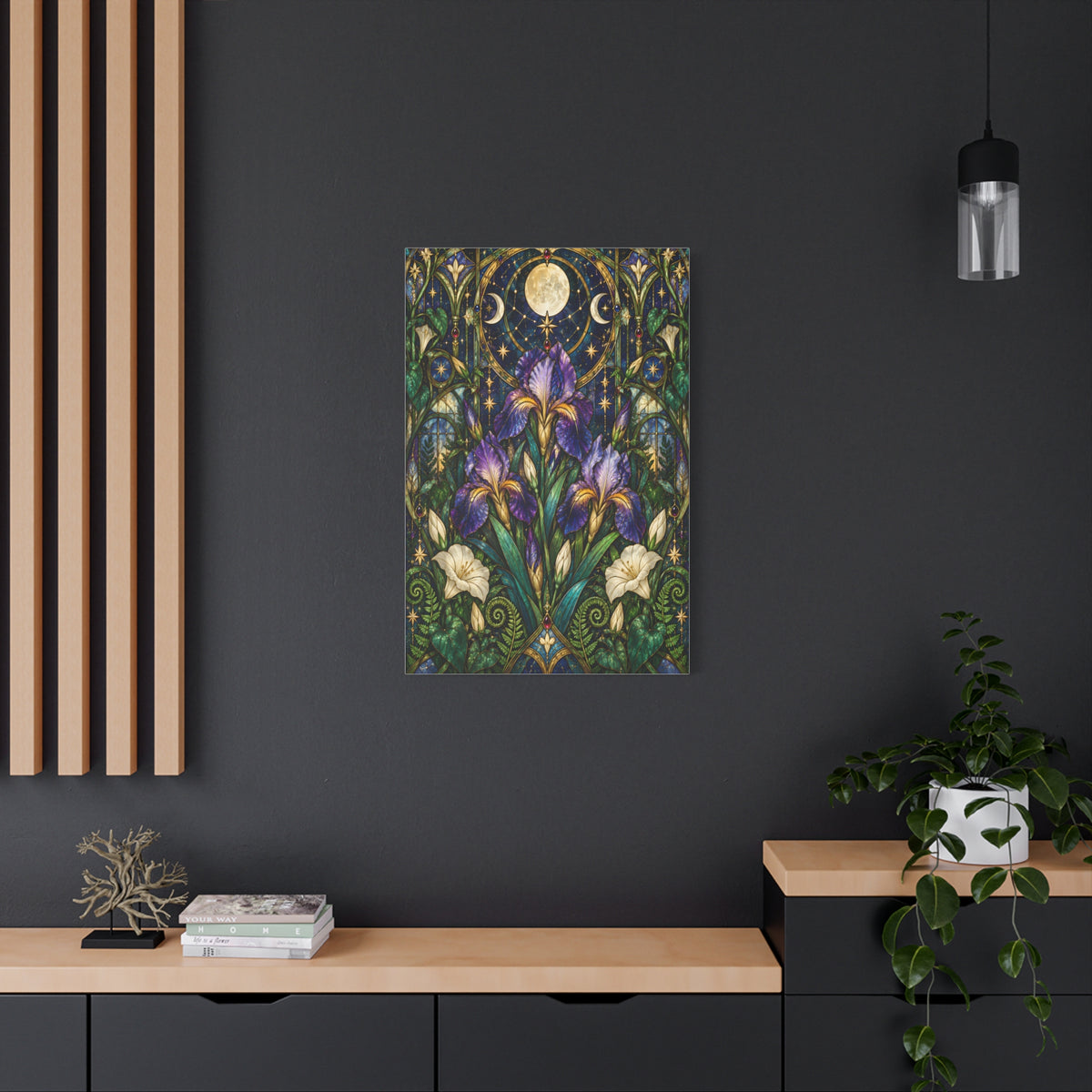 Midnight Iris Floral Cathedral Canvas Wall Art - Sizes 20 x 30, 24 x 36