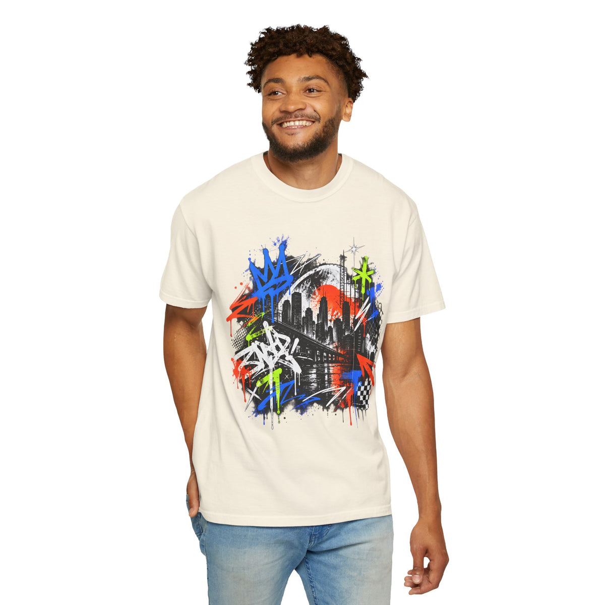 Urban Neon Graffiti Cityscape Streetwear T-Shirt