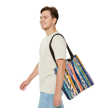 Colorful Abstract Botanical Stripe Tote Bag