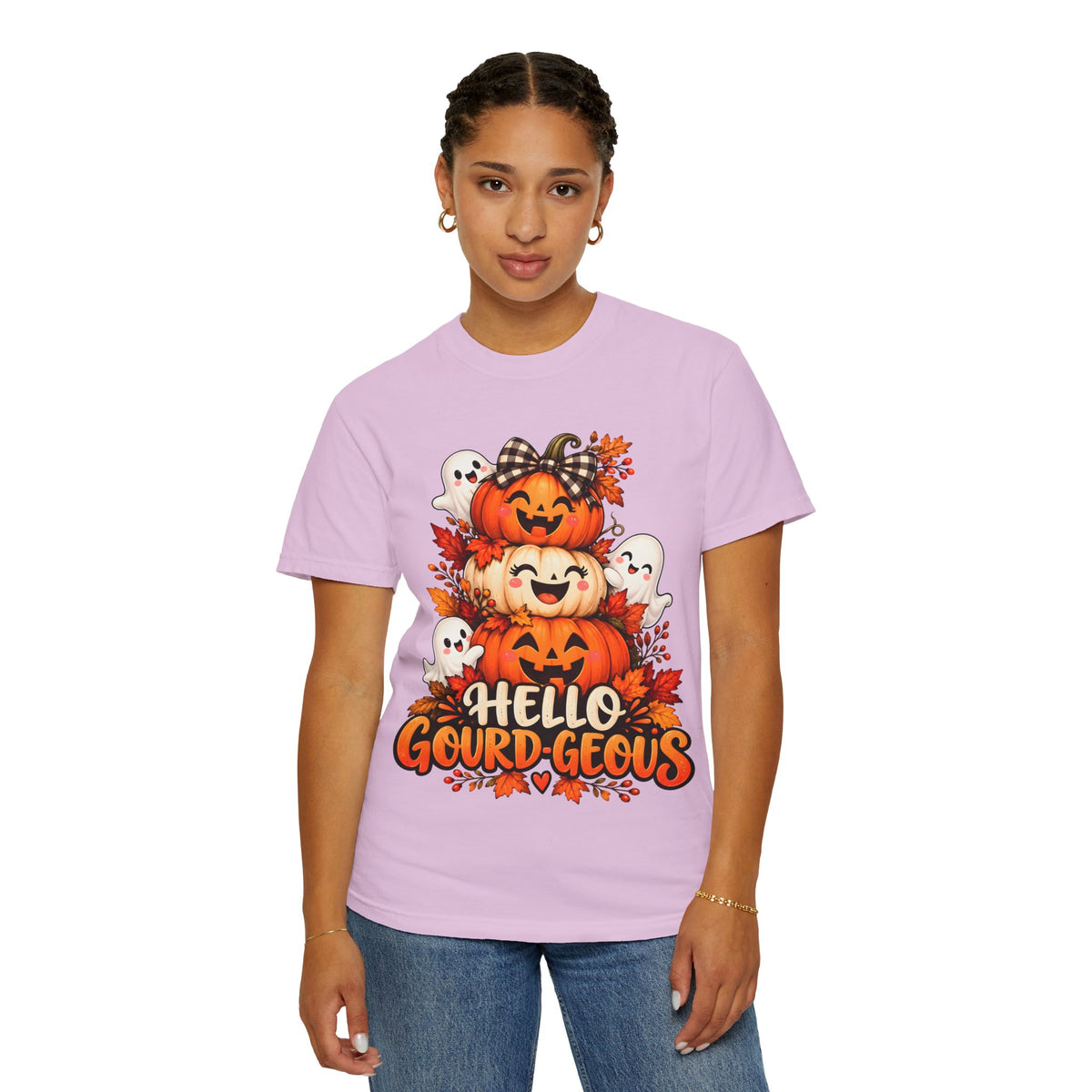 Hello Gourd-Geous Halloween T-Shirt | Cute Pumpkin & Ghost Graphic Tee