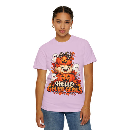 Hello Gourd-Geous Halloween T-Shirt | Cute Pumpkin & Ghost Graphic Tee