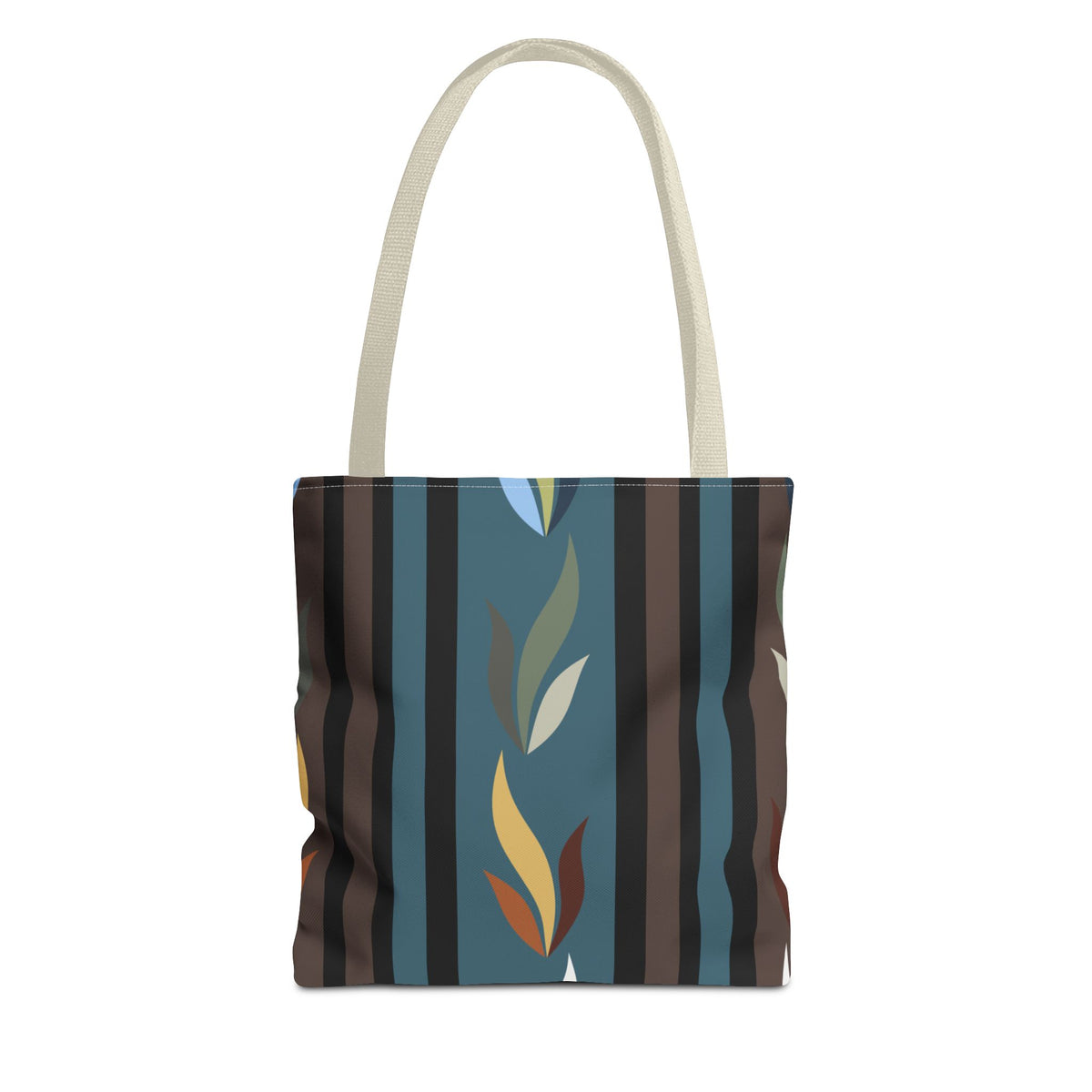Autumn Stripe Leaf Tote Bag — Retro Boho AOP Canvas Tote