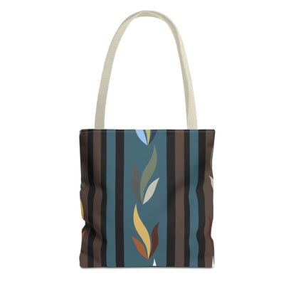 Autumn Stripe Leaf Tote Bag — Retro Boho AOP Canvas Tote