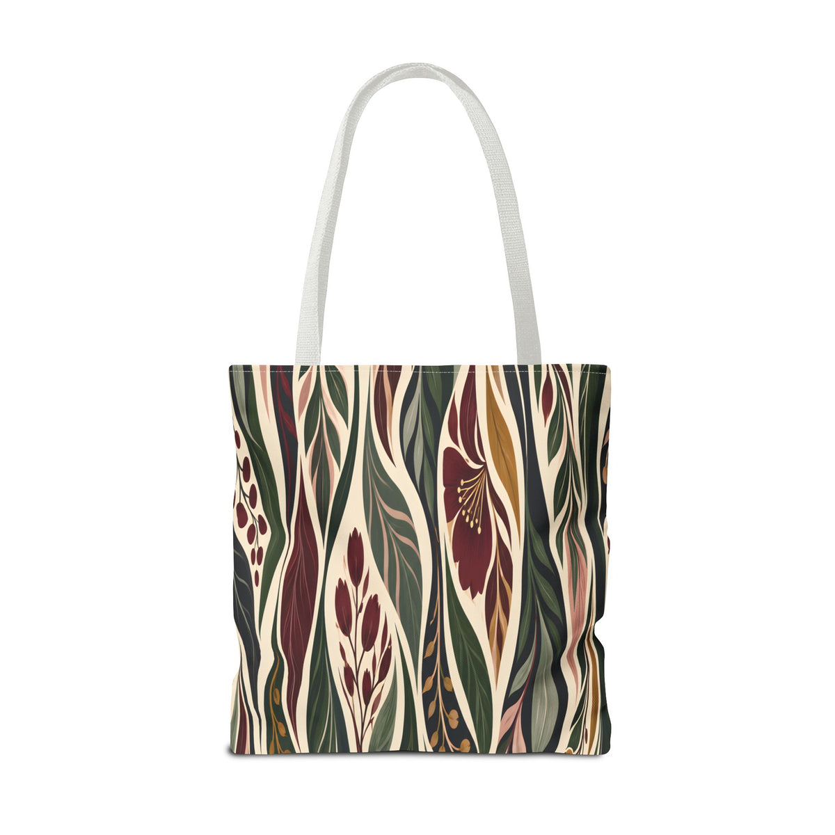 Botanical Wave Tote Bag — Earthy Floral Pattern All-Over Print