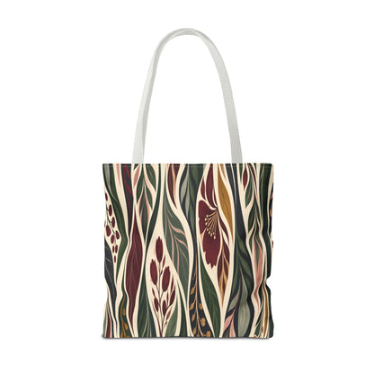 Botanical Wave Tote Bag — Earthy Floral Pattern All-Over Print