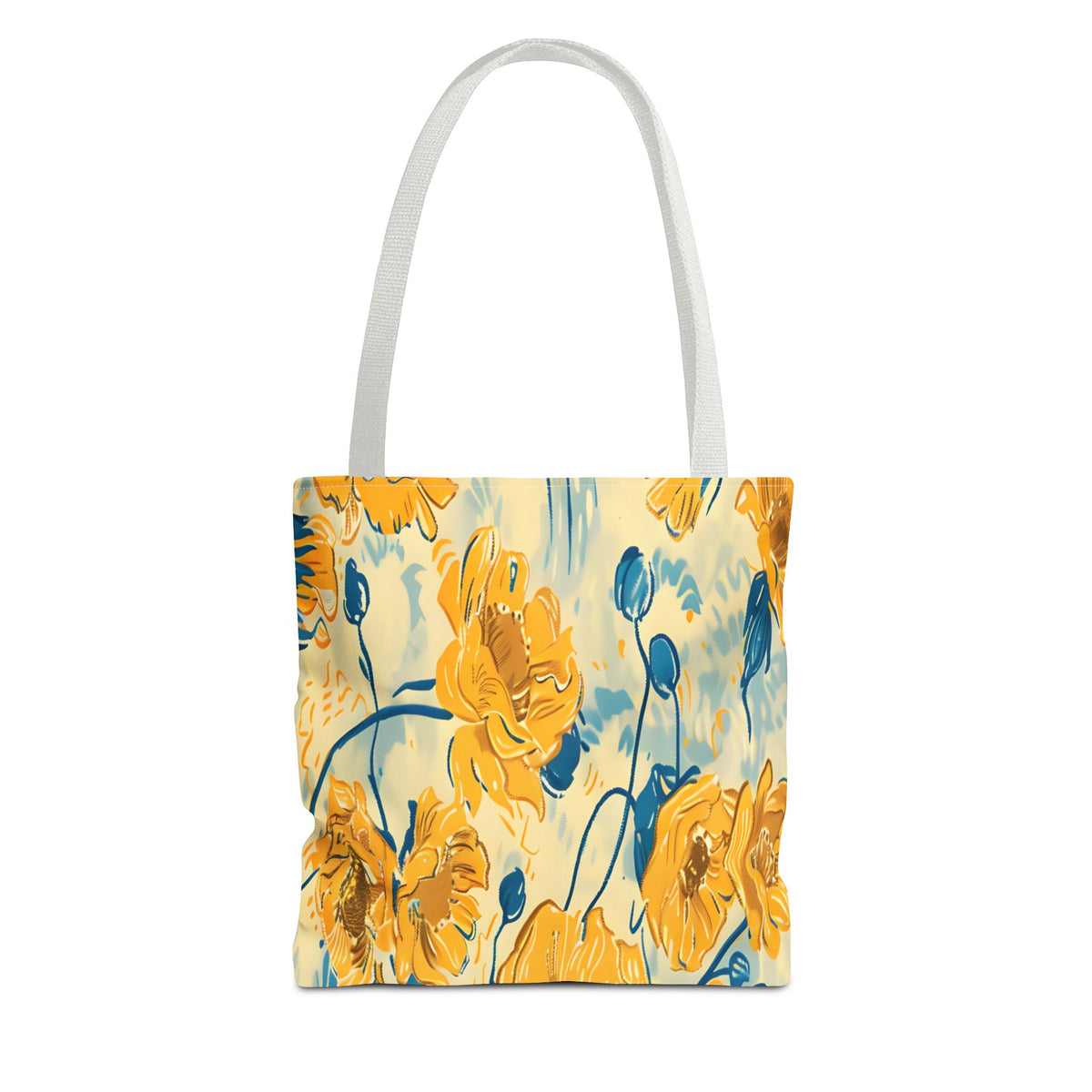 Golden Poppy Meadow Tote Bag – Yellow & Teal Painterly Floral Patter