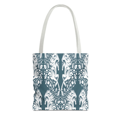 Abstract Teal Symmetry Tote Bag — All-Over-Print Artistic Pattern