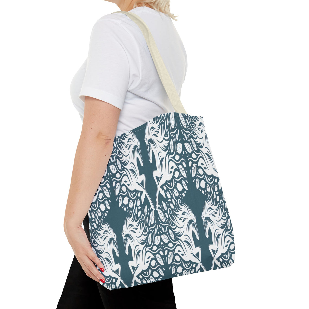 Abstract Teal Symmetry Tote Bag — All-Over-Print Artistic Pattern