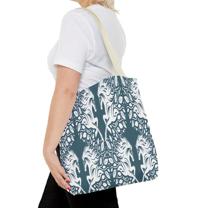 Abstract Teal Symmetry Tote Bag — All-Over-Print Artistic Pattern