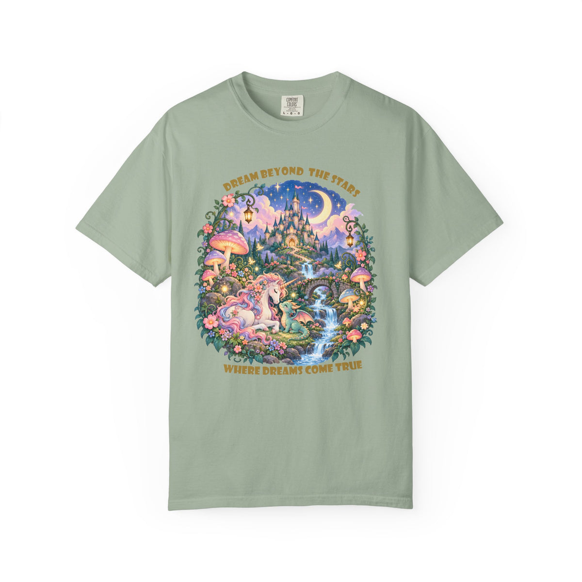 Enchanted Unicorn & Dragon Fairytale T-Shirt – Magical Castle Garden