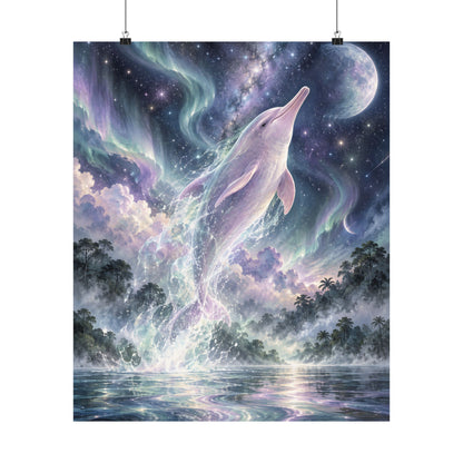 Celestial Dolphin’s Aurora Leap – Mystical Watercolor Wall Art