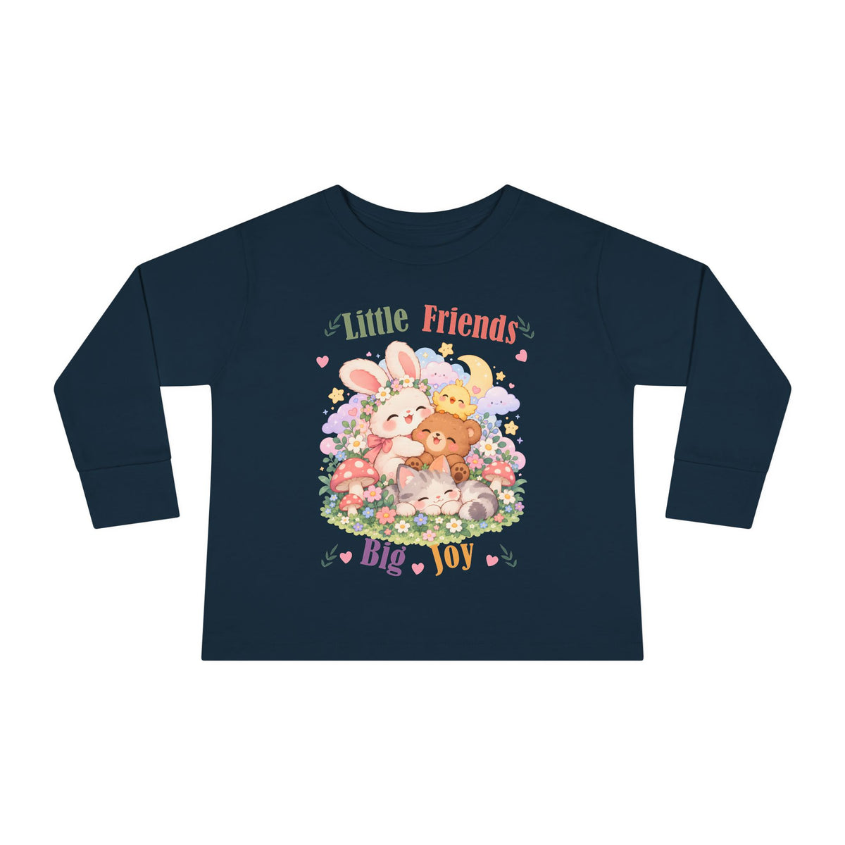 Toddler Long Sleeve Tee — "Little Friends, Big Joy" Cute Animal Floral Shirt for Babies