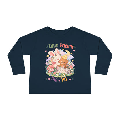 Toddler Long Sleeve Tee — "Little Friends, Big Joy" Cute Animal Floral Shirt for Babies
