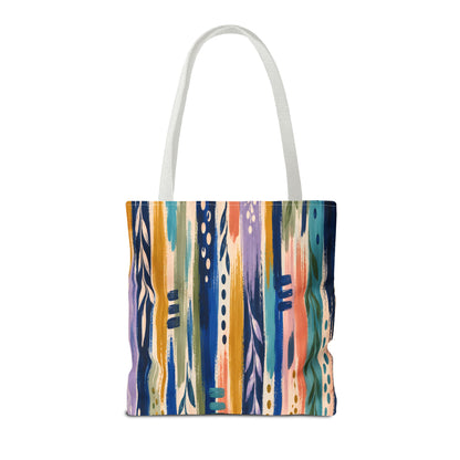 Colorful Abstract Botanical Stripe Tote Bag