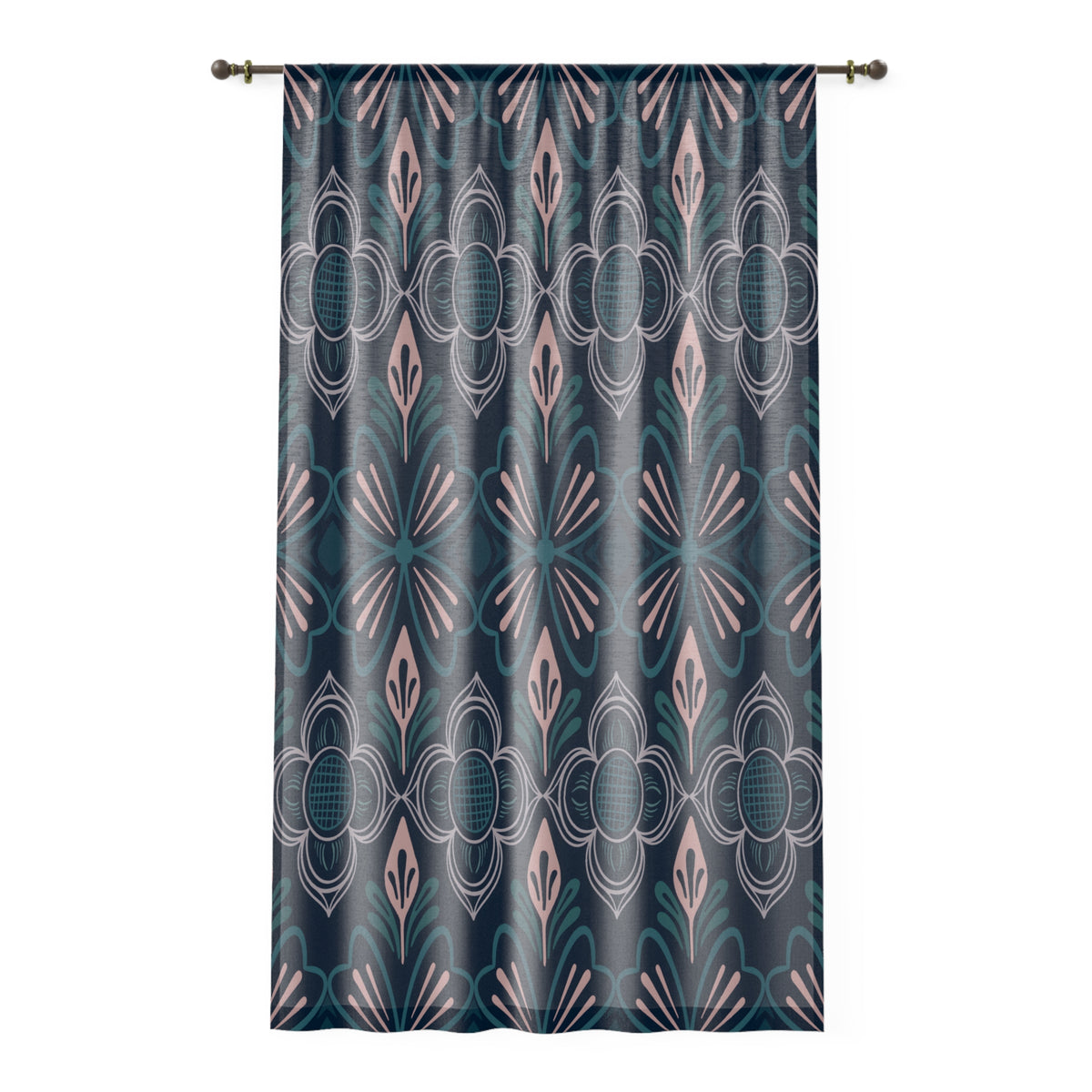 Nordic Folk Floral Window Curtain – Navy Blush Scandinavian Decor