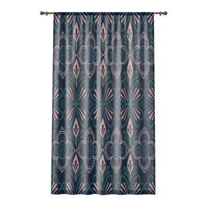 Nordic Folk Floral Window Curtain – Navy Blush Scandinavian Decor