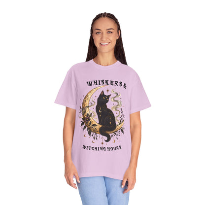Mystical Black Cat Crescent Moon T-Shirt | Celestial Witchy Cat Tee