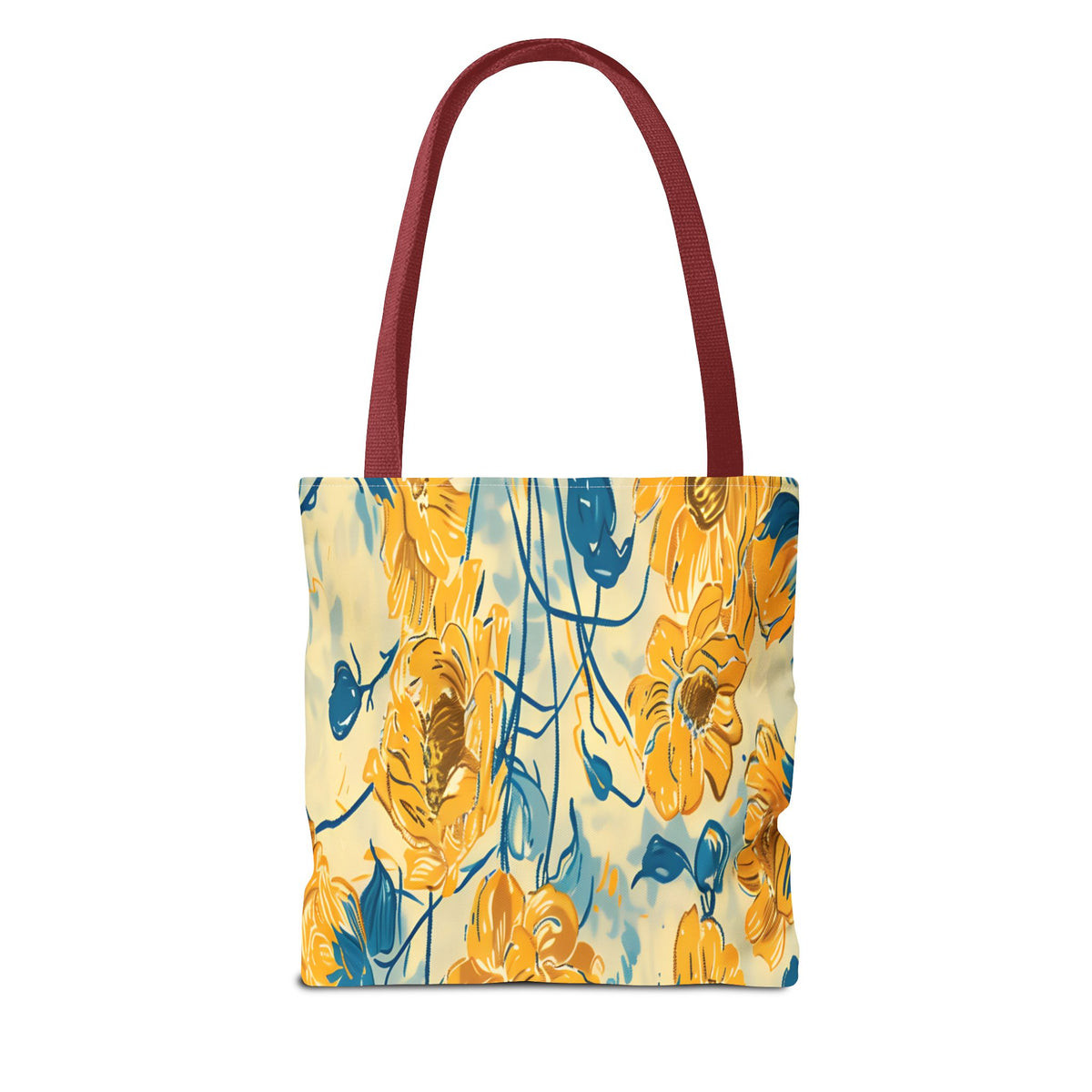 Golden Poppy Meadow Tote Bag – Yellow & Teal Painterly Floral Patter