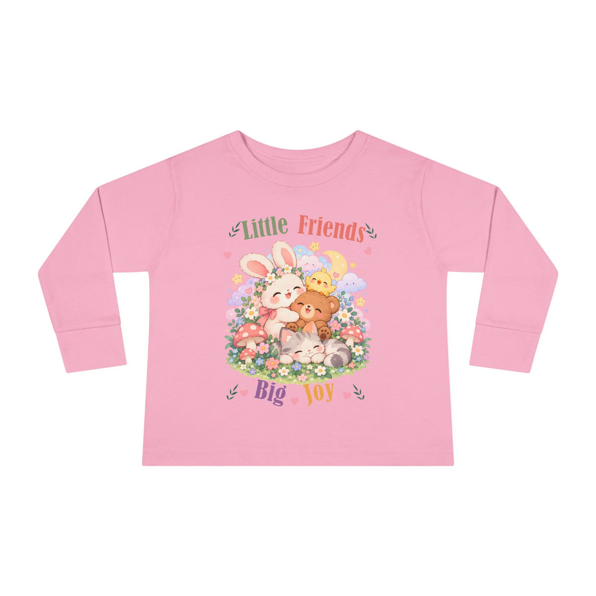 Toddler Long Sleeve Tee — "Little Friends, Big Joy" Cute Animal Floral Shirt for Babies