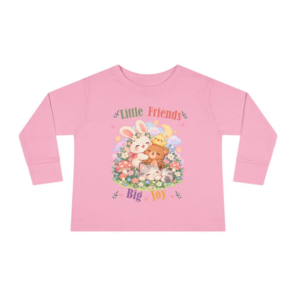 Toddler Long Sleeve Tee — "Little Friends, Big Joy" Cute Animal Floral Shirt for Babies