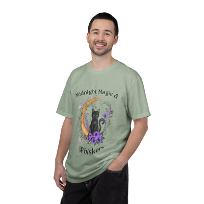 Mystical Black Cat Crescent Moon Floral Graphic Tee – Witchy Cat Lover Shirt