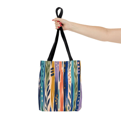Colorful Abstract Botanical Stripe Tote Bag