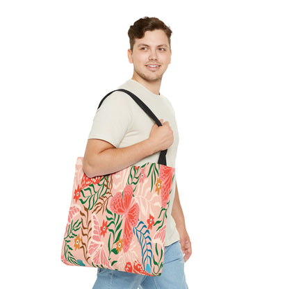 Floral Pattern Tote Bag — Pink Botanical All-Over Print