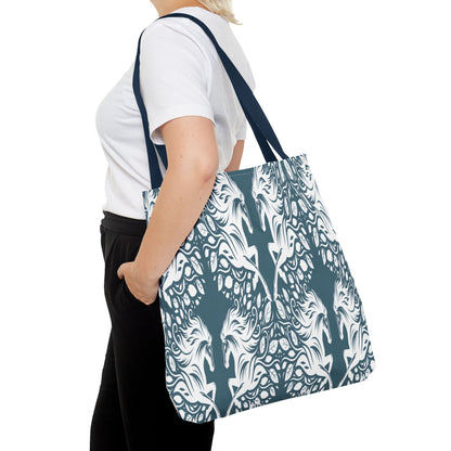 Abstract Teal Symmetry Tote Bag — All-Over-Print Artistic Pattern
