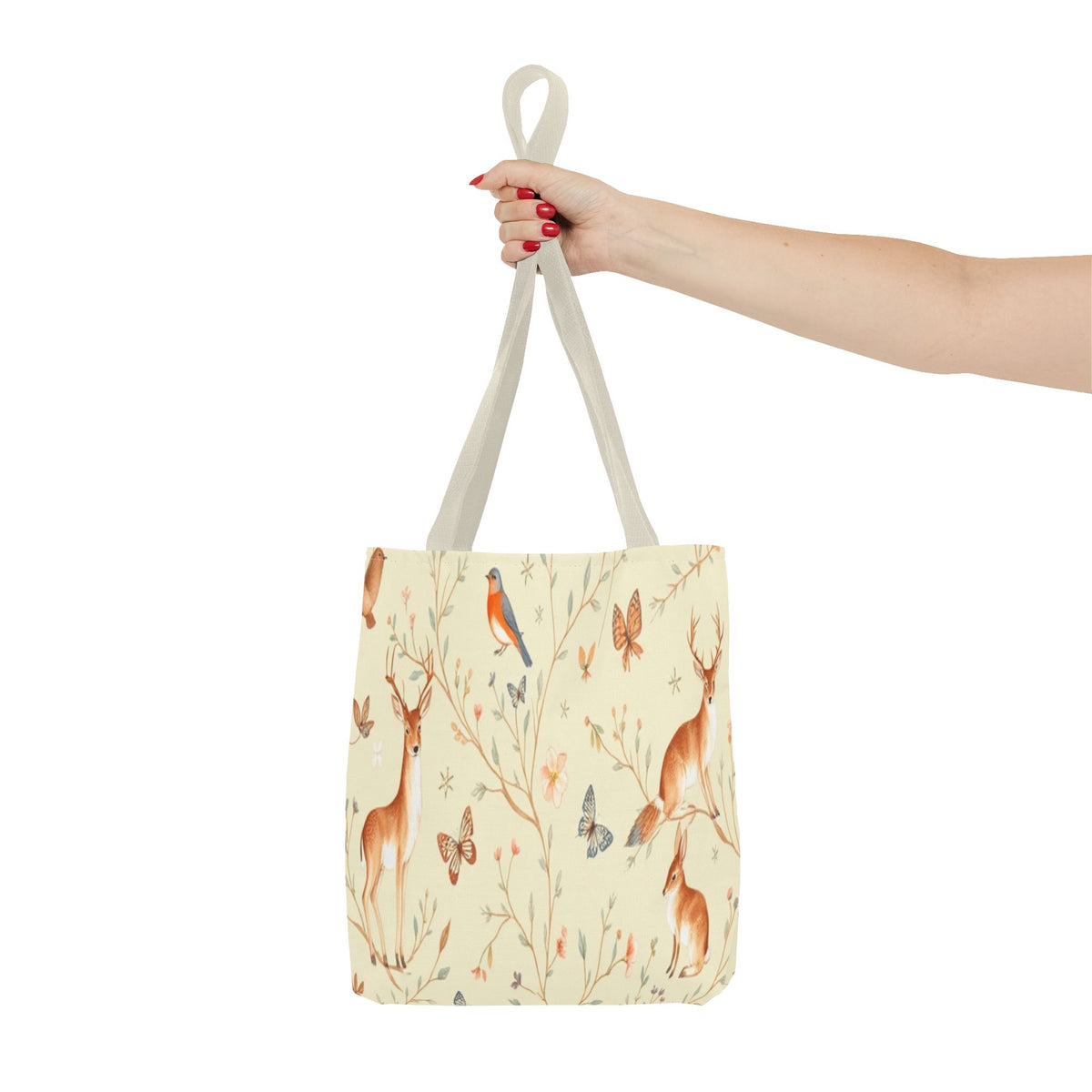 Floral Woodland Tote Bag - Deer & Birds Pattern