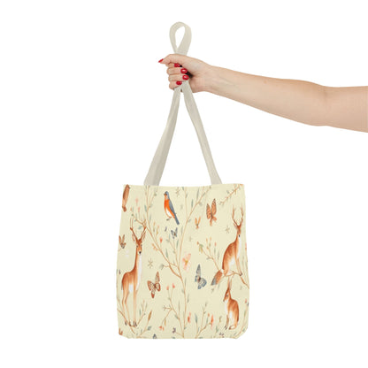 Floral Woodland Tote Bag - Deer & Birds Pattern