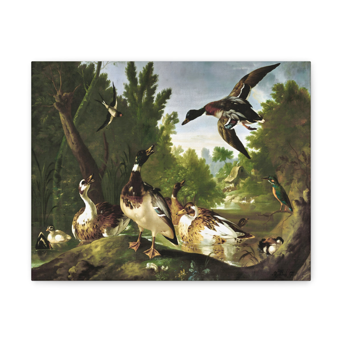 Vintage Ducks & Kingfisher Wall Art | Antique Woodland Bird Painting