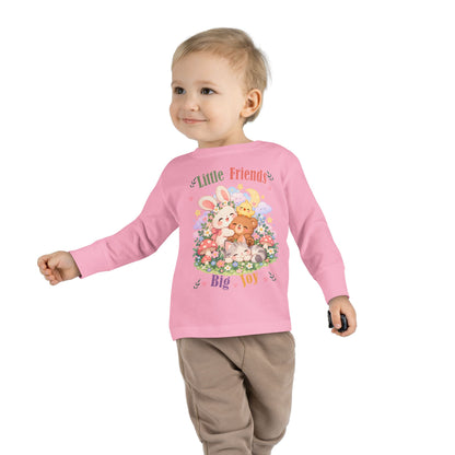 Toddler Long Sleeve Tee — "Little Friends, Big Joy" Cute Animal Floral Shirt for Babies