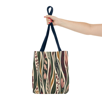 Botanical Wave Tote Bag — Earthy Floral Pattern All-Over Print