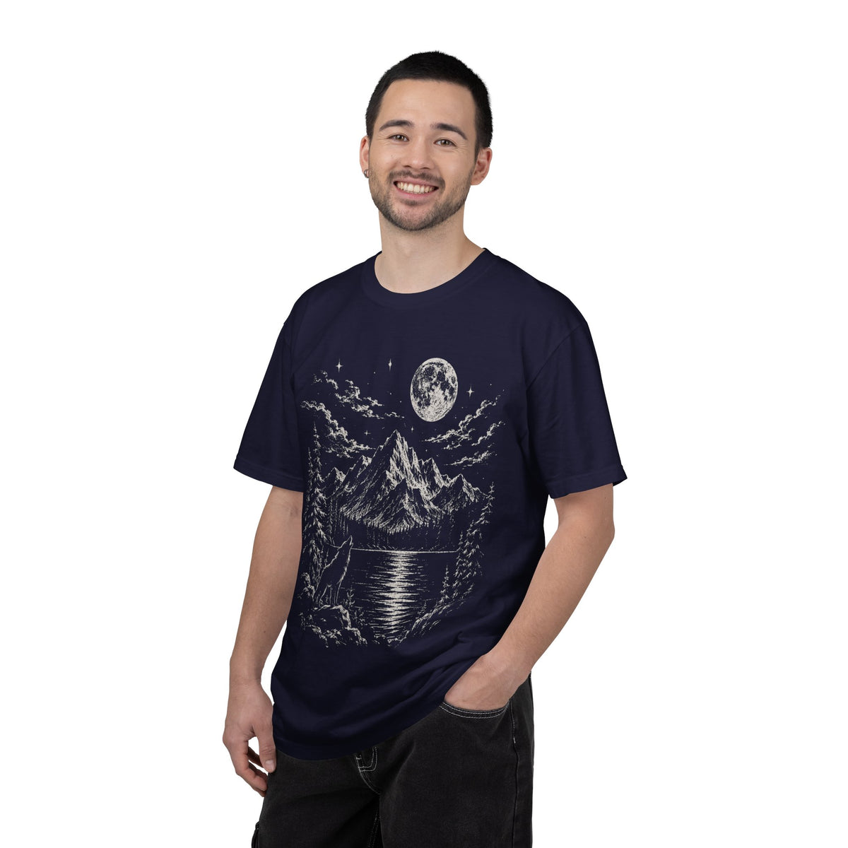 Vintage Wolf Moon T-Shirt – Howling Wolf Mountain & Forest Graphic Tee