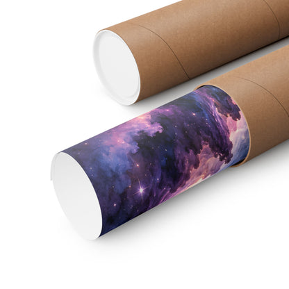 Celestial Dolphin Nebula – Purple Galaxy Watercolor Art Print