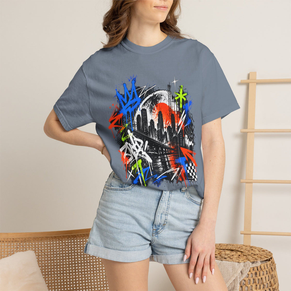 Urban Neon Graffiti Cityscape Streetwear T-Shirt
