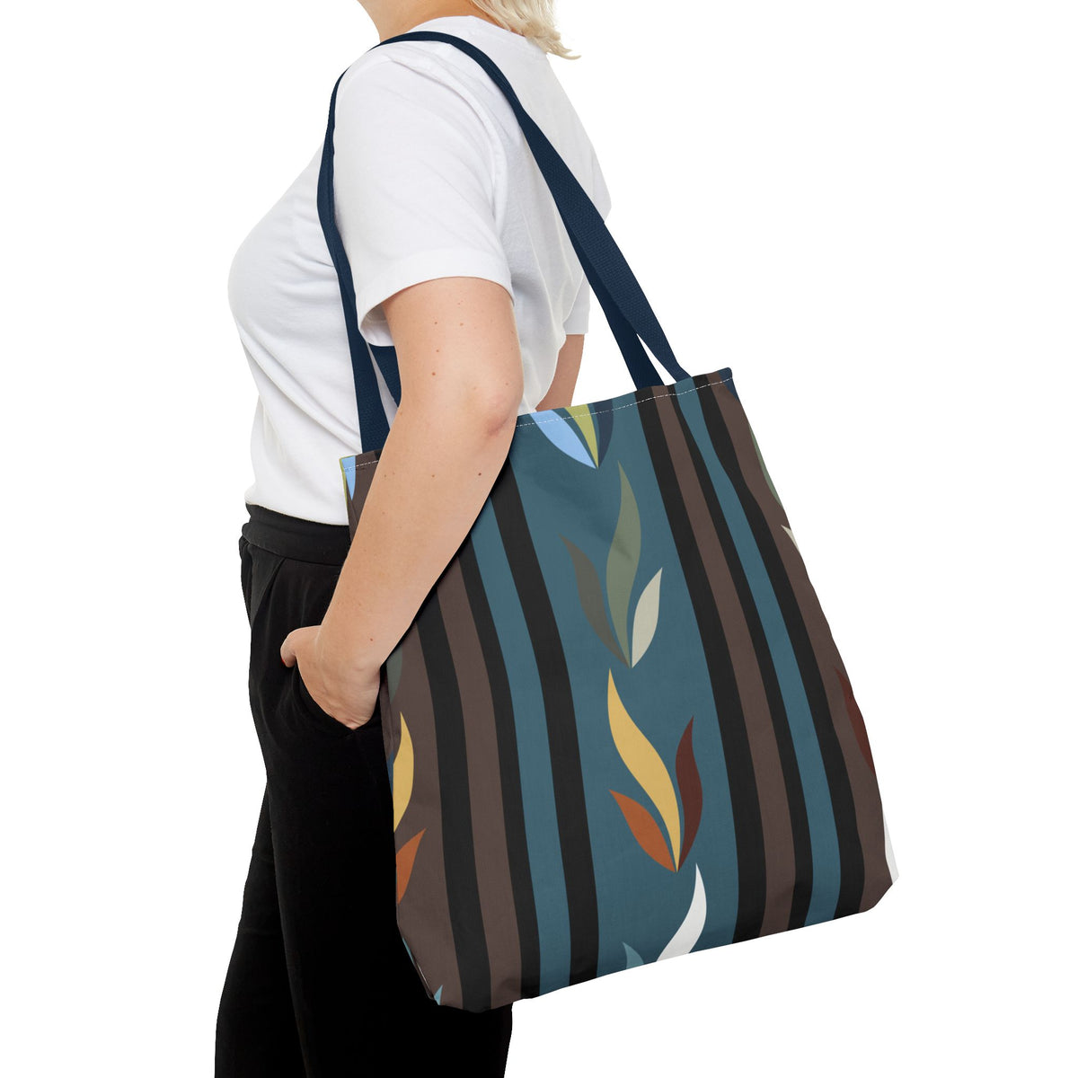 Autumn Stripe Leaf Tote Bag — Retro Boho AOP Canvas Tote