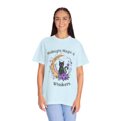 Mystical Black Cat Crescent Moon Floral Graphic Tee – Witchy Cat Lover Shirt