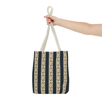 Lace Floral Yellow Black Stripe Tote Bag