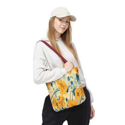 Golden Poppy Meadow Tote Bag – Yellow & Teal Painterly Floral Patter