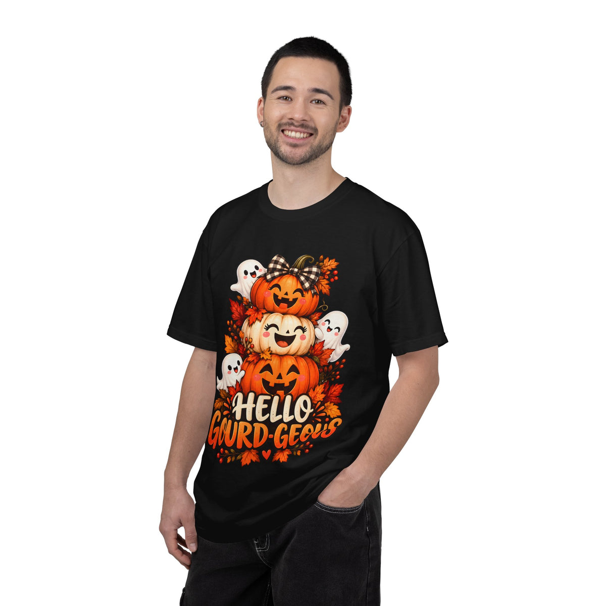 Hello Gourd-Geous Halloween T-Shirt | Cute Pumpkin & Ghost Graphic Tee